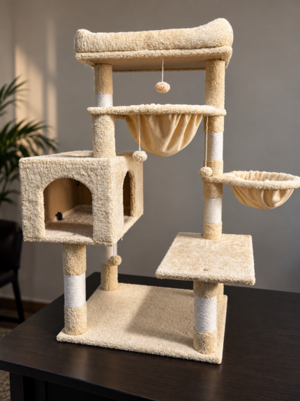 Multi-Level Cat Tree & Scratching Tower with Hammocks – 105 cm